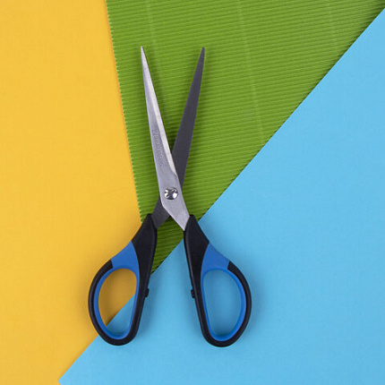 Ножницы BRAUBERG "Office-Expert" 170 мм, сине-черные, резиновые вставки, 3-х сторонняя заточка, 231561