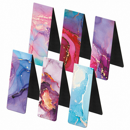 Закладки для книг МАГНИТНЫЕ, "АССОРТИ 5 ДИЗАЙНОВ ABSTRACTION", набор 6 штук, 60x20 мм, FUNSTER, 116653