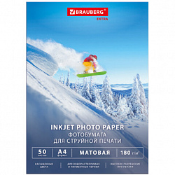 Фотобумага матовая, А4, 180 г/м2, односторонняя, 50 листов, BRAUBERG EXTRA, 364487