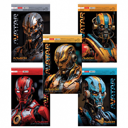 Альбом для рисования А4 32 л., спираль, металлизированный картон, выборочный лак, HATBER, 198х300 мм, "Avatar" (5 видов), 085221, 32А4мтлВсп