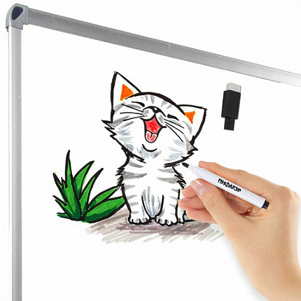 Маркеры стираемые 2 мм на магните со стирателем для белой доски ЧЕРНЫЕ, НАБОР 8 ШТУК, ПИФАГОР, 152563