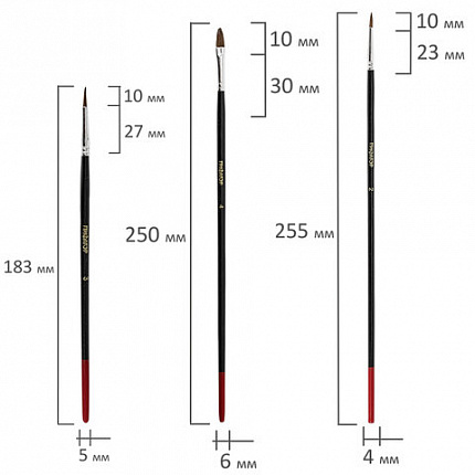 Кисти ПИФАГОР, набор 10 шт. (ПОНИ: плоская № 4, круглые № 1, 2, 3, 5; СИНТЕТИКА: круглые № 1, 3, 5; ЩЕТИНА: плоские № 4, 8), блистер, 200505