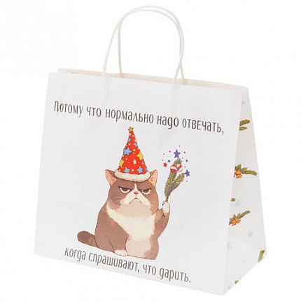 Пакет подарочный (1 штука), новогодний, 28х14х24 см "Котики", крафт, ассорти, ЗОЛОТАЯ СКАЗКА, 592433