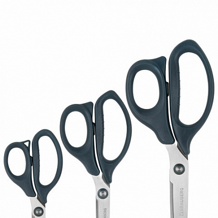 Ножницы BRAUBERG "BOMB" 3 шт. (130, 170, 210 мм), темно-серые ручки, ВЫГОДНАЯ УПАКОВКА, 272980