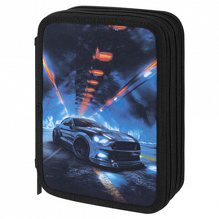 Пенал BRAUBERG, 3 отделения, полиэстер, 21х14 см, "Night race", 274601