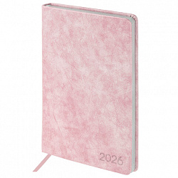 Ежедневник датированный 2026 А5 138х213 мм, BRAUBERG "Ice", под кожу, розовый, 117390