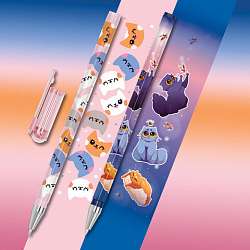 Ручка шариковая с принтом FUNSTER (ФАНСТЕР) STICK "FAT CATS", СИНЯЯ, SOFT TOUCH покрытие, узел 0,7 мм, линия 0,35 мм, 144389