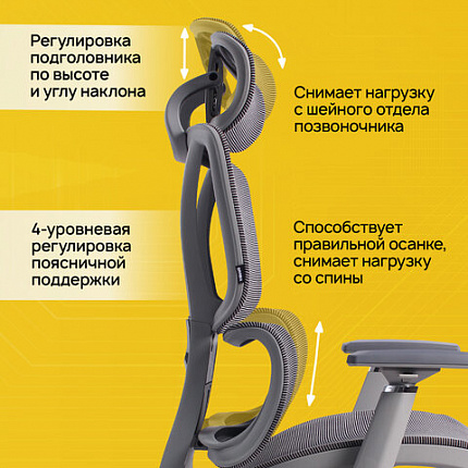 Кресло BRABIX PREMIUM "ER-700", подножка, слайдер, синхромеханизм, сетка, серое, 532948