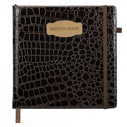 Скетчбук, слоновая кость 140 г/м2, 200х200 мм, 80 л., КОЖЗАМ, резинка, BRAUBERG ART CLASSIC, CROCO, коричневый, 116473