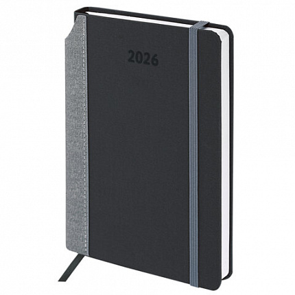 Ежедневник датированный 2026 А5 138x213 мм, BRAUBERG "Mosaic", под кожу, карман для ручки, черный, 117114