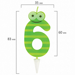 Свеча-цифра для торта "6" "С глазками", 6 см, ЗОЛОТАЯ СКАЗКА, с держателем, в блистере, 591409