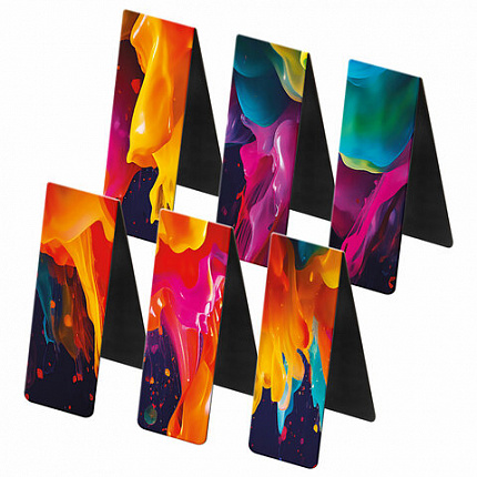 Закладки для книг МАГНИТНЫЕ, "АССОРТИ 5 ДИЗАЙНОВ ABSTRACTION", набор 6 штук, 60x20 мм, FUNSTER, 116653