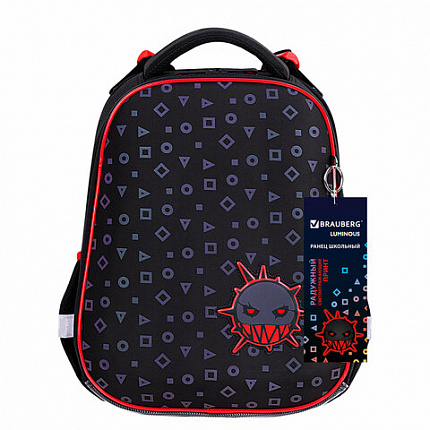 Ранец BRAUBERG LUMINOUS, 2 отделения, с брелком, "Danger", СВЕТЯЩИЙСЯ РИСУНОК, 38х29х16 см, 272069