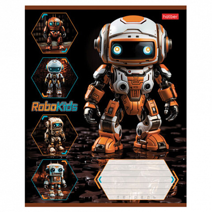 Тетрадь 18 л., HATBER клетка, обложка картон, "Робо" (микс в спайке), 084624, 18Т5В1