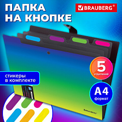Папка-органайзер на кнопке 5 отделений, BRAUBERG GRADE, A4, зелено-голубой градиент, 274092