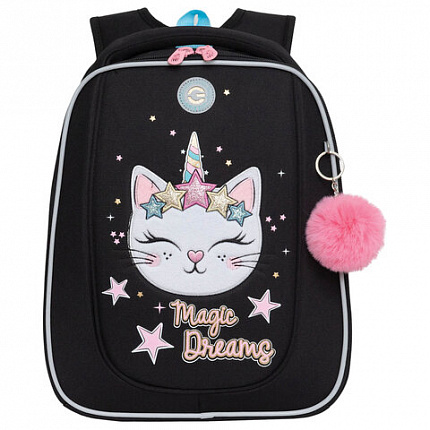 Ранец GRIZZLY анатомическая спинка, с брелоком, для девочек, MAGIC DREAMS, 36х29х18 с, RAf-492-3/3