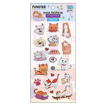 Наклейки зефирные "Котики", 18х9,5 см, ассорти 6 видов, FUNSTER (ФАНСТЕР), 666092