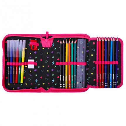 Пенал BRAUBERG с наполнением, 1 отделение, 1 откидная планка, 24 предмета, 21х14 см, "Headphones", 273531