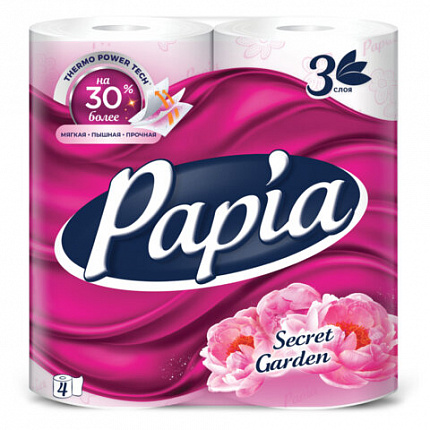 Бумага туалетная быт., спайка 4 шт., 3-слойная (4х16,5 м), PAPIA, аромат Таинственный, 5080741