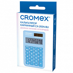 Калькулятор карманный CROMEX (КРОМЕКС) CX-210N-BU (96х62 мм), 8 разрядов, двойное питание, голубой, 273835