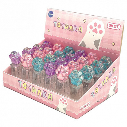 Точилка фигурная стеклянная серия "Лапка", пластиковая, корпус ассорти, дисплей, CNT,, 75067