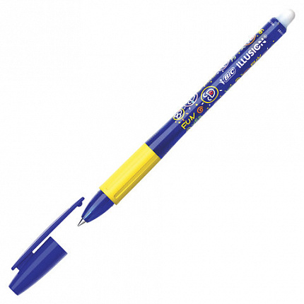 Ручка стираемая гелевая с грипом BIC "Gelocity Illusion", СИНЯЯ, корпус синий, линия 0,3 мм, 516518