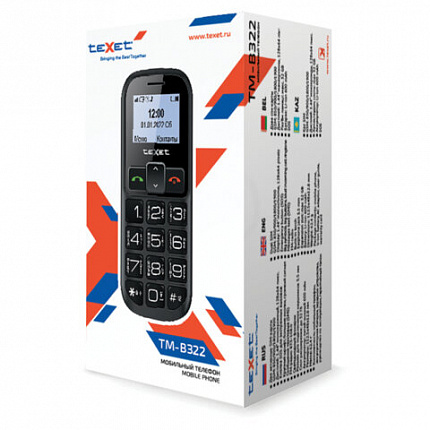 Телефон мобильный TEXET TM-B322, 2 SIM, 1,44", microSD, FM, MP3, фонарик, SOS, черный, 127347