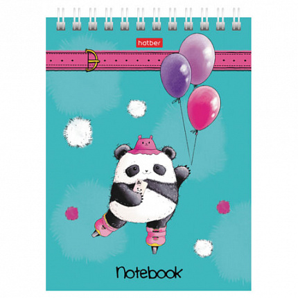 Блокнот МАЛЫЙ ФОРМАТ А6, 60 л., гребень, картон, клетка, HATBER, "Плюшевые панды", 088304, 60Б6В1гр