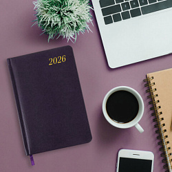 Еженедельник датированный 2026, А5, 145х215 мм, BRAUBERG "Iguana", под кожу, темно-фиолетовый, 117172