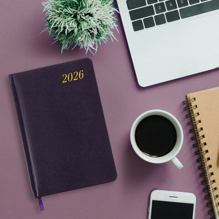 Еженедельник датированный 2026, А5, 145х215 мм, BRAUBERG "Iguana", под кожу, темно-фиолетовый, 117172