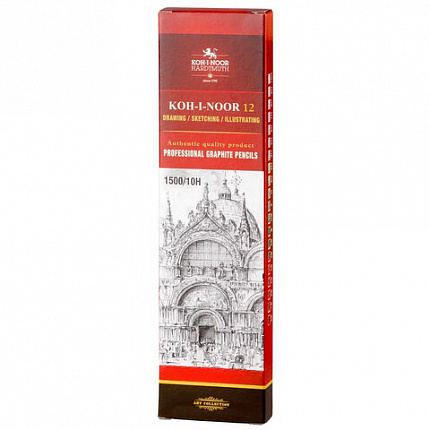 Карандаш чернографитный KOH-I-NOOR 1500, 1шт., 10H, корпус желтый, заточенный, 150010H01170