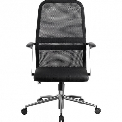 Кресло МЕТТА "SU-C-8-Т" хром, с подлокотниками, ткань-сетка, сиденье мягкое, черное
