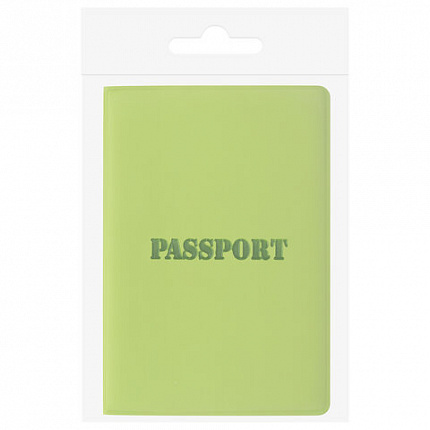 Обложка для паспорта, мягкий полиуретан, "PASSPORT", салатовая, STAFF, 237607