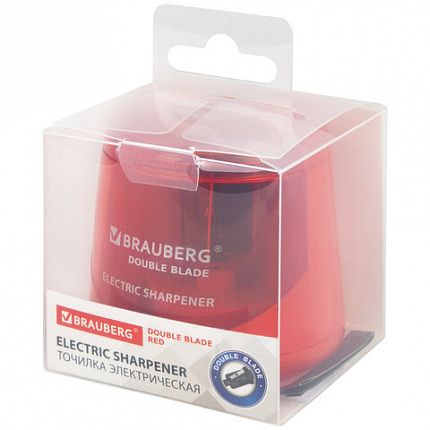 Точилка электрическая BRAUBERG DOUBLE BLADE RED, двойное лезвие, питание от 2 батареек АА, 271338
