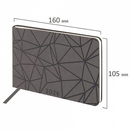 Еженедельник датированный 2026 МАЛЫЙ ФОРМАТ 105х160 мм, А6, BRAUBERG "Imprint", тиснение, черный, 117209