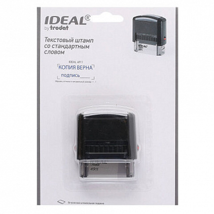 Штамп стандартный "КОПИЯ ВЕРНА, подпись", оттиск 38х14 мм, синий, TRODAT IDEAL 4911 DB-3.42, 161490