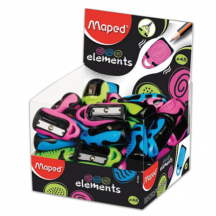 Точилка MAPED (Франция) "Elements", без контейнера, корпус ассорти, дисплей, 501600
