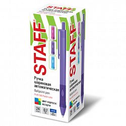 Ручка шариковая автоматическая эргономичная с грипом STAFF "Profit 500 PASTEL COLOR", СИНЯЯ, узел 0,7 мм, линия письма 0,35 мм, 144492