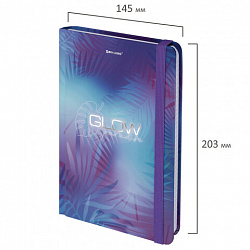 Блокнот с резинкой в клетку 96 л., А5, 145х203 мм, твердая обложка с фольгой, BRAUBERG, "Glow", 113729