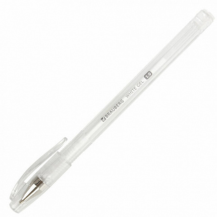 Ручка гелевая BRAUBERG "White Pastel", БЕЛАЯ, корпус прозрачный, узел 1 мм, линия письма 0,5 мм, 143417