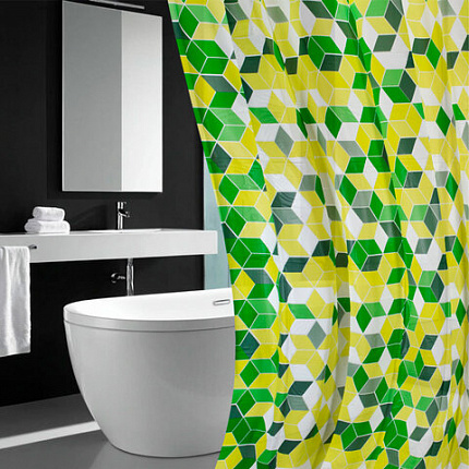 Шторка для ванной PEVA, 180х200 см, кольца в комплекте, дизайн ассорти, ФИГУРЫ, PRIMILA (ПРИМИЛА), 700075