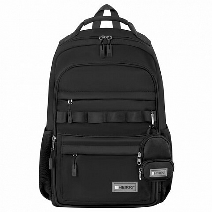 Рюкзак HEIKKI FUSION (ХЕЙКИ) универсальный, 2 отделения, отделение для ноутбука, c КОШЕЛЬКОМ, черный, 44х31х14 см, 273866