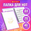 Папка-тетрадь для нот А4, 20 вкладышей на 40 страниц, на гребне, пластик, БЕЛАЯ, BRAUBERG, 404644