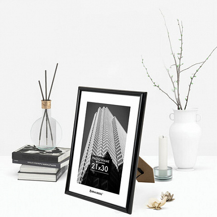 Рамка 21х30 см небьющаяся, багет 14 мм, пластик, BRAUBERG "Original", черная, 391229