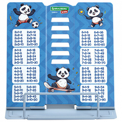 Подставка для книг и учебников BRAUBERG KIDS mini "Panda" с таблицей умножения, регулируемый угол наклона, металлическая, 238975