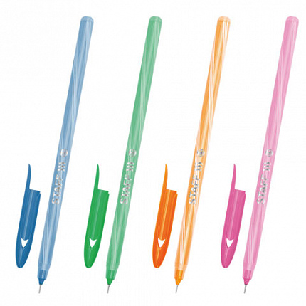 Ручка шариковая STAFF "CANDY NEON", СИНЯЯ, корпус ассорти, игольчатый узел 0,6 мм, линия письма 0,3 мм, 144234