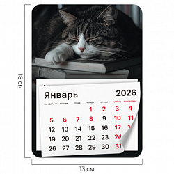 Календарь отрывной на магните на 2026 г., BRAUBERG, 130x180 мм, склейка, "Спящий кот", 117292