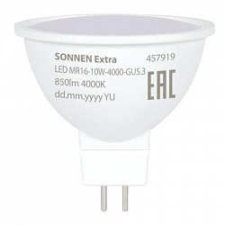 Лампа светодиодная SONNEN EXTRA, 10 (90) Вт, GU5.3, софит, нейтральный белый, 30000 ч, LED MR16-GU5.3-10W-4000, 457919