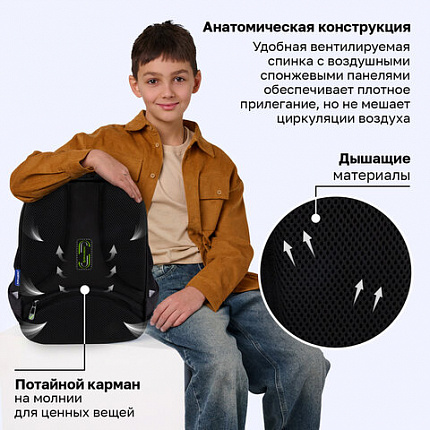 Ранец BRAUBERG FIT, 2 отделения, "Неоновый геймпад", объемный дизайн, 38х27х14 см, 274385