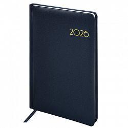 Еженедельник датированный 2026, А5, 145х215 мм, BRAUBERG "Select", балакрон, темно-синий, 117181